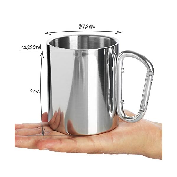 Robin GoodsÂ® 2X Edelstahl-Thermobecher mit Karabinergriff - 350 ml je Kaffeetasse - Thermo-Trinkbecher- Kaffeepott bruchsicher - doppelwandige Isolierbecher (02 StÃ¼ck - Karabinergriff) – Bild 6
