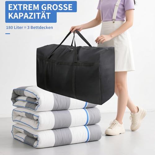 Pabbyeey 2 Pack 180L Foldable Storage Bags Oxford Fabric Waterproof Storage Bags with Handles Zipper for Clothes, Duvets, Blankets and Moving