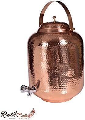 Rustik Craft 12 Liter Pure Copper Matki Style Water Pot Tank with Faucet/ 2450 Grams/ Height-14 Inch/Dia- 7…