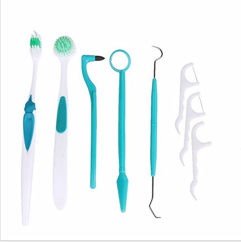 Dental Pick Cleaning Tools 8in1 Instruments Tooth Brush Hygiene Kit Tounge Brush Dental Mirror Set