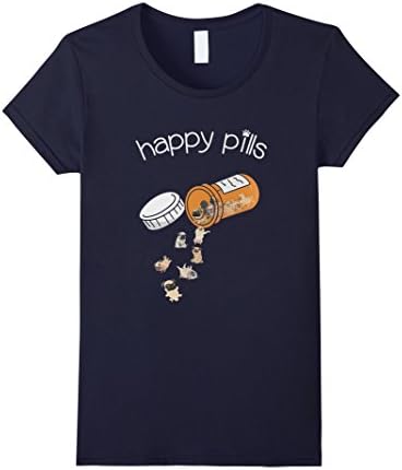 Women's Pug is Happy Pills T-Shirt Small Navy