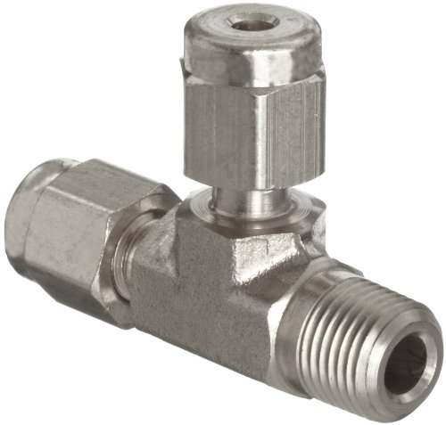 Parker A-Lok 4MRT4N-316 316 Stainless Steel Compression Tube Fitting, Run Tee, 1/4" Tube OD x 1/4" Tube OD x 1/4" NPT Male