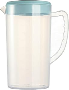0.66 Gallon/2.5 Litre Plastic Pitcher with Lid/cover BPA-FREE Eco-Friendly Carafes Mix Drinks Water Jug for Hot/Cold Juice Beverage Ice Tea (84oz, Cyan)