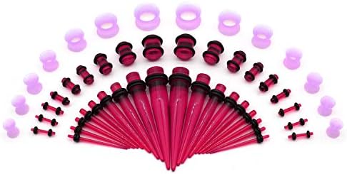 50PCS Ear Gauge Stretching Kit - 14G-00G Acrylic Tapers and Plugs + Silicone Tunnels Set Eyelets Body Piercing Jewelry