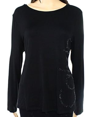 Calvin Klein Womens Scoop-Neck Embellished Knit Top Black XL