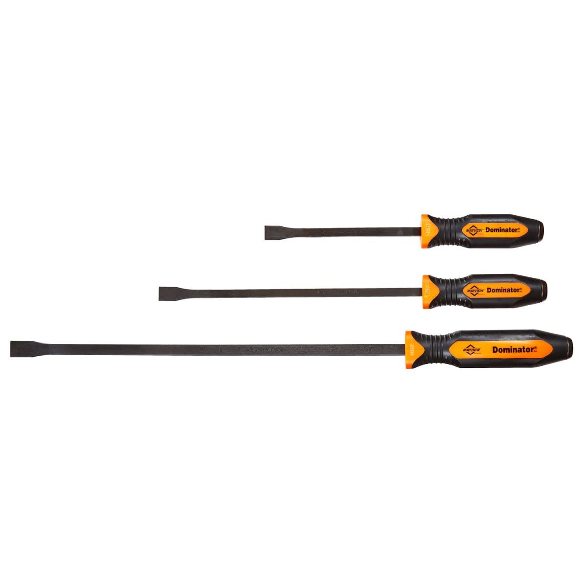 Mayhew Tools 14071OR Dominator Pro 3-Piece Pry Bar Set, 12", 17" & 25" Curved Pry Bars, Orange
