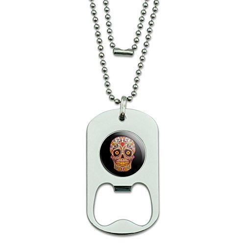 Skull Day of the Dead Southwestern Military Dog Tag Bottle Opener Pendant