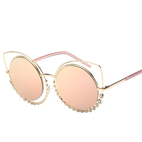 TONSEE 2017 Fashion Sexy Cat Eye Sunglasses Women Coating Reflective Mirror  Diamond Decoration Glasses (Pink)