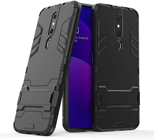 Oppo F9 Case - Heavy Duty Shock Proof Shield Hard Shell Back Case Cover Dual with Back Stand for Oppo F9 - Black