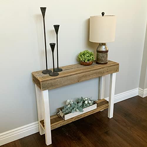 Del Hutson Designs Roland Console Table, Natural Wood w/White Solid Wood Legs Farmhouse Rustic