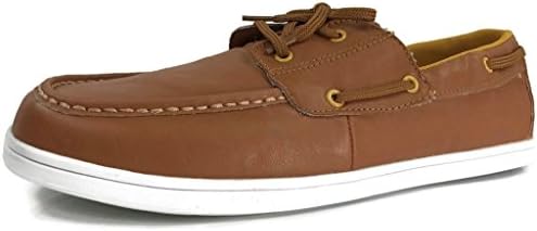 Mens CHARLES Boat Shoes Faux Leather Lace Up, Lt Brown Tan, 10