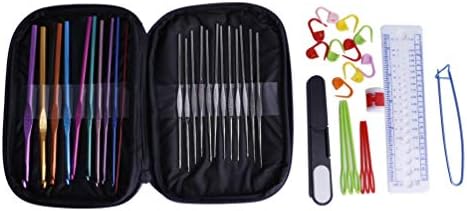 SHUANGCONG Portable Size Leather Case 22Pcs Crochet Hooks And 20Pcs Accessories Purple
