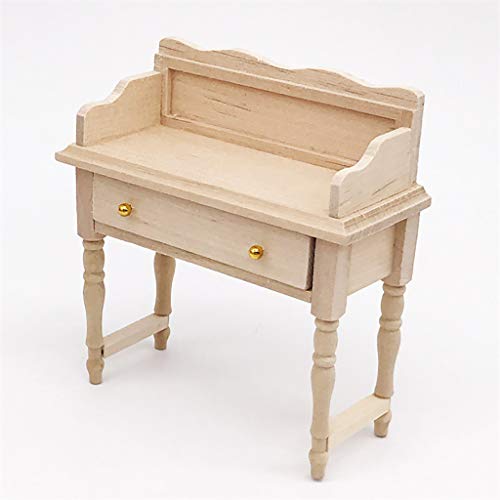 Beige Wooden Desk Table for 1:12 Mini Dollhouse Furniture Decor - Gbell Mini Dollhouse Desk Bedroom Study Room Decor Model Miniatures Accessory Pretend Toys Gifts for Little Girls Gifts (Beige)