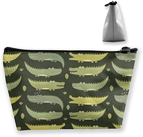 pengyong Crocodile and Cactus Makeup Bag Large Trapezoidal Storage Travel Bag Wash Cosmetic Pouch Pencil Holder Zipper Waterproof