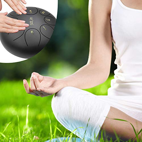 ZHRUNS Steel Tongue Drum, Percussion Instrument Tank Drum or Hand Drum with Carring Bag and Mallets, Music Book, Finger Picks (8 Note, black) - Thumbnail 3