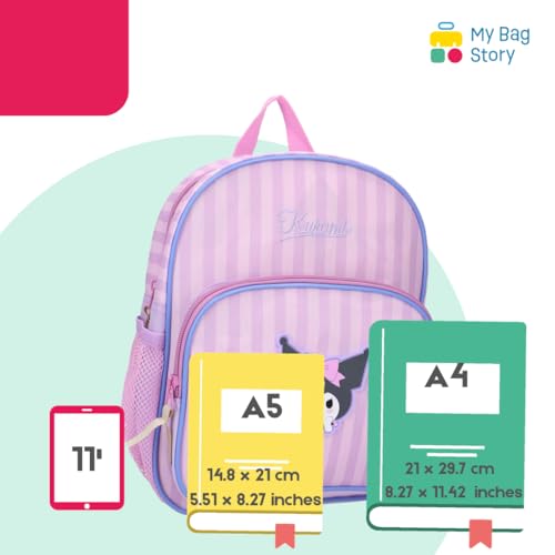 mybagstory - Mochila Kuromi para niños, ideal para guarderías y ocio, 29 x 23 x 8 cm, mochila para niña, color púrpura y rosa, impermeable