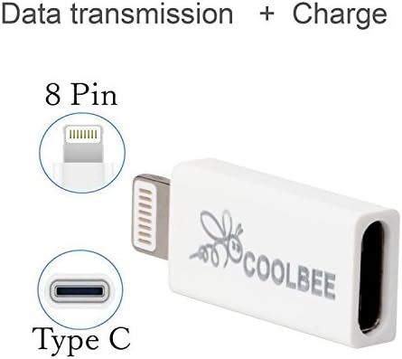 Coolbee Type C to Apple 8 Pin Lightning Adapter 1-Pack, Turn Type-C or USB-C to USB-C Cable to Charge Sync iPhone/iPad/iPod to Macbook 2015/Pro 2016/ the PCs - White
