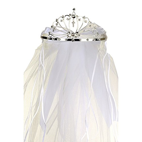 Rain Kids Girls White Rhinestone Double Layer Communion Flower Girl Tiara Veil