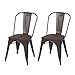 Adeco Metal Stackable Industrial Chic Dining Bistro Cafe Side Chairs (Set of 2), Black Bronze with Wooden seat