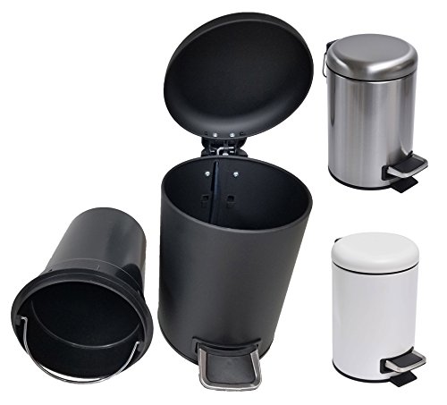 EVIDECO Soft Close Small Round Metal Bathroom Floor Step Trash Can Waste Bin 3-Liters/0.8-Gal, 10" H x 6.9", Black