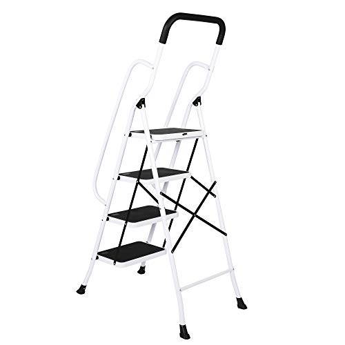 Livebest 4 Steps Ladder Folding Step Stool with Hand Grip Non-Slip Safety Rails Portable Heavy Duty 330 lb Load Capacity for Home Household Kitchen Office Garden,Iron - Thumbnail 7