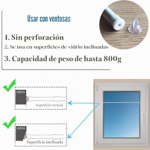 2 x Glass Curtain Rods No Drilling Extendable Curtain Pole with Snap Spring (60-80 cm, Φ10 mm)