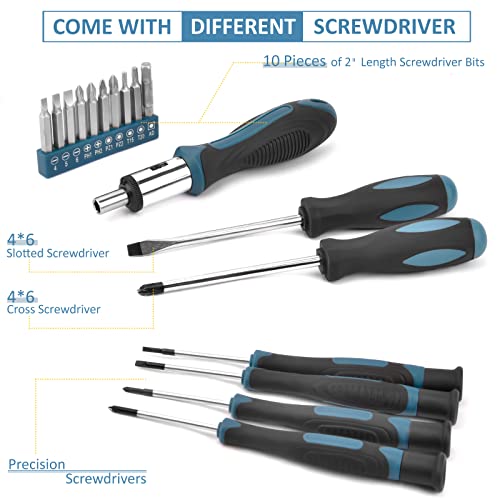 Sundpey 148 Piece Tool Case - Portable Complete Tool Box with Screwdriver and Pliers - Ideal Tool Kit for Daily Maintenance at Home or Garage - Blue
