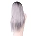 AISI HAIR Synthetic Long Straight Grey Ombre Wigs Middle Part Wig Dark Brown Roots Silver Grey Wig Ombre Heat Resistant Fiber Two Tone Full Wigs for Women