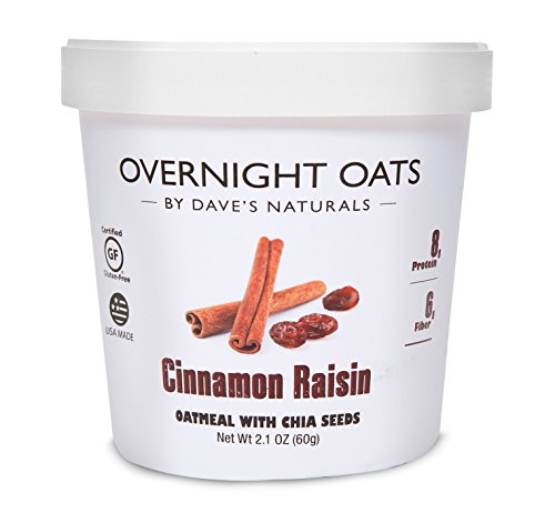 Overnight Oats by Dave s Naturals--Cinnamon Raisin--Box of 8--Healthy Breakfast--With Chia Seeds and Gluten Free Whole Grain Oats