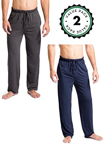 Mens Lounge Pants with Pockets, Soft Knit Pants for Men - 2 Pack (X-Large, Navy / Charcoal)