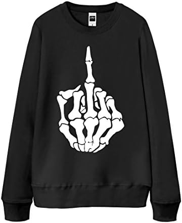 French Terry Sweatshirt - Rude symbol from skeleton hand Black Large
