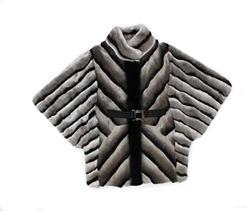 710692 New Chinchilla Dyed Rex Rabbit Fur Diagonal Cape Jacket Coat