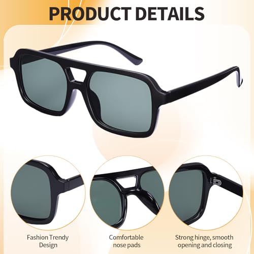 Apricitie Retro Sunglasses for Men and Women, Classic 70s Vintage Rectangular Oversized Square Sunglasses, Retro Glasses UV400 Protection, Trendy with Double Bridge Frame Glasses
