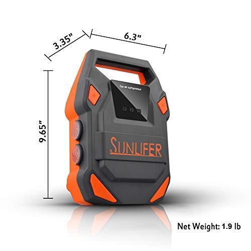 Sunlifer Digital Tire Inflator, 12V Portable Air Compressor, 150 PSI Auto Tire Pump with Bright Flashlight, SOS Emergency Light and Carry Handle for Car, Motorcycle, Bike and Other Inflatable (Orange) - Thumbnail 2