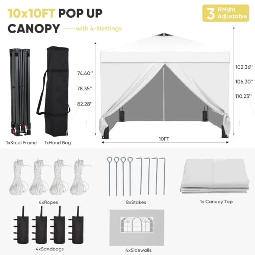 GDY 10x10 Pop Up Canopy Tent with 4 Sidewalls, Easy Setup Outdoor Gazebo for Parties, Beach & Camping image 14