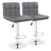 KaiMeng Bar Stools Modern Square Counter Height Bar Stool PU Leather Swivel Adjustable Stool Set of 2(Gray)