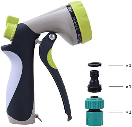 Garden Hose Nozzle, CrystalMX Garden Spray Gun Water Hose Head Nozzle with 8 Pattern Adjustable, Heavy Duty Metal Construction for Lawns Plants &amp; Shrubs Washing Cars Pets