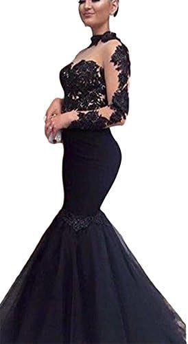 DressTailor Women's Black Mermaid Beaded Prom Dresses Lace Appliques Long Sleeves Evening Gowns 2018