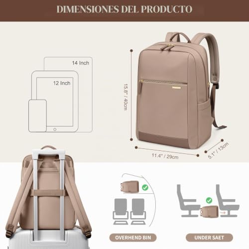 GOLF QUALITY Laptop Backpack 14 Inches, Women's Large Capacity Backpack with Laptop Compartment, Waterproof Casual Daypack for Work College Travel, Champagne Brown