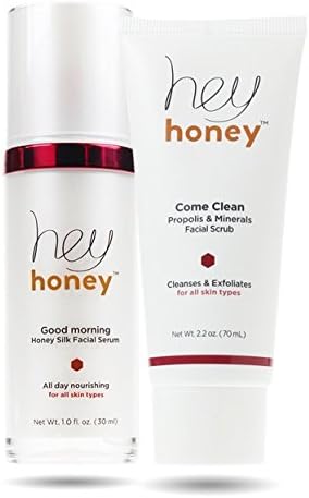 Hey Honey Skin Care Come Clean Duet Good Morning Honey Silk Facial Serum Makeup Primer And Come Clean Facial Scrub With Propolis And Minerals Exfoliate Clarify Tone