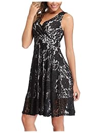 Dilgul - Camisetas de encaje para mujer, sexy, cuello en V, sin mangas, para verano, de corte bajo