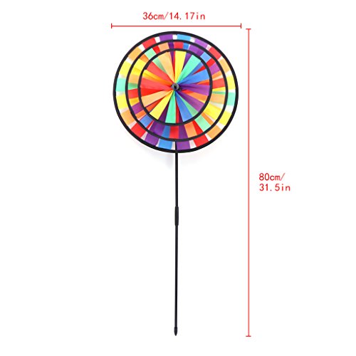 NNDA CO Triple Wheel Rainbow Wind Spinner, Cute Cartoon Kids Colorful Windmill Toy