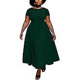 BFFBABY Plus Size Dress A Line Dresses for Women Summer Long Dresses with Sleeve Casual Belted