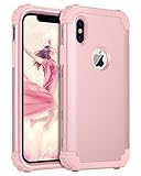 YINLAI iPhone X Case iPhone 10 Case Slim Heavy Duty 3 in 1 Hybrid Hard PC Cover Soft Silicone Rubber Rugged Bumper Shockproof Full Body Protective Phone Cases for Girls Women iPhone X Rose Gold/Pink
