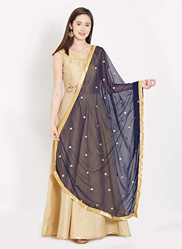 Dupatta Bazaar Woman's Embroidered Navy Blue Chiffon Dupatta
