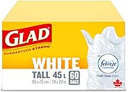 Glad White Garbage Bags - Tall 45 Litres - Febreze Fresh Clean Scent, 60 Trash Bags