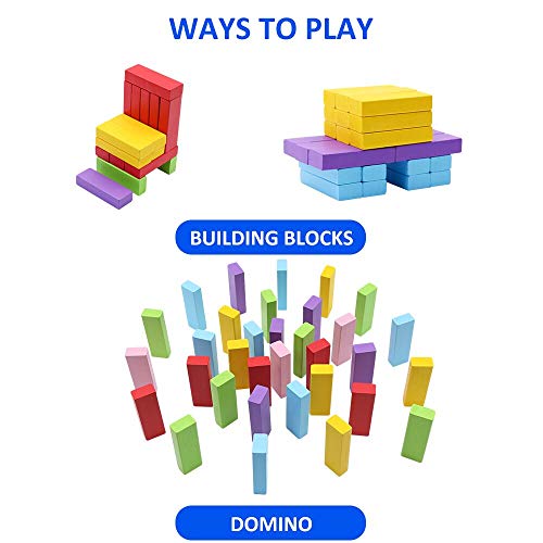 Wooden Stacking Board Games for Kids Adult and Families, Gentle Monster Wooden Blocks Toys for Toddlers, Colored Building Blocks - 54 Pieces in 6 Colors with 2 Dices