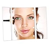 Luckybird 3-folder MakeUp Mirror with 8 Led Lights, Travel Mirror,mirror with lights（battery included） (white)
