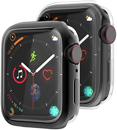 JIELIELE Compatible with Apple Watch Screen Protector, iWatch Cover TPU Protective Case for Apple Watch Series 5 4 3 2 1 [2 Pack](Glossy Black+Crystal Clear, 40mm)