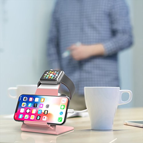 XUNMEJ Apple Watch Stand Apple Watch Charging Dock Stand Bracket Station Holder for Apple Watch Series 3/Series 2/ Series 1 (42mm 38mm) iPhone X 8 8plus 7 7plus 6S 6plus (Rose Gold)